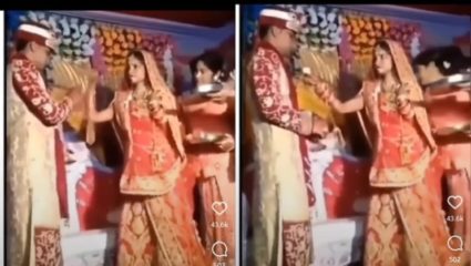 स्टेजवर नवरीला आला नवरदेवाचा राग; रागात फेकून दिली मिठाई, पाहा व्हायरल व्हिडिओ