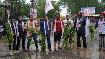 खड्यांमध्ये बेशरमाची झाडे लावून भर पावसात प्रहारचा आगळावेगळा निषेध, नागरिकांच्या ज्वलंत प्रश्नांवर आक्रमक पवित्रा