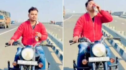 दुचाकी चालवताना स्वॅगसह बीअर पीत होता, वाहतूक पोलिसांनी शिकवला ‘असा’ धडा