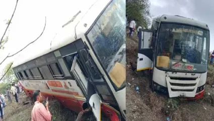 पुन्हा एक बस अपघात! छत्रपती संभाजी नगर मध्ये वेरुळ घाटात बस घसरली; 24 प्रवासी बालबाल बचावले