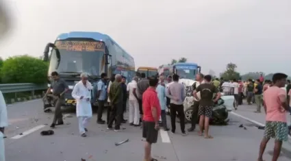 यमुना एक्स्प्रेस वेवर भीषण अपघात! जखमींच्या मदतीला धावून जाणाऱ्या युवकांना भरधाव व्होल्वो बसनं चिरडलं, महिलेसह पाच जणांचा मृत्यू
