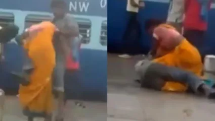 आधी दिली कानाखाली, मग चांगलं झोडपलं, पत्नीने पतीला रेल्वे स्थानकावर केली बेदम मारहाण; व्हिडिओ व्हायरल!