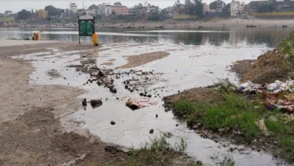 चंद्रभागा नदीला प्रदूषणाचा ‘विळखा’; पाण्याला दुर्गंधीयुक्त हिरवा तवंग