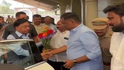 केंद्रीय मंत्री नारायण राणेंची कणकवली येथील निवासस्थानी किरण सामंत यांनी घेतली भेट