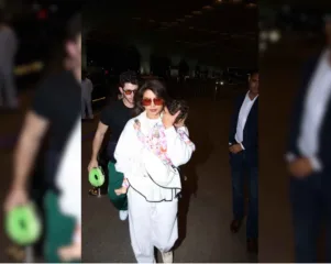लेकीला छातीशी धरून विमानतळावर दिसली प्रियंका; निकने पॅपराझींना पाहताच केला ‘हा’ इशारा, व्हिडिओ व्हायरल!