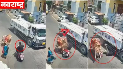 चवताळलेल्या बैलाने दिली दुचाकी स्वाराला धडक; दैव बलवत्तर म्हणून वाचला जीव, व्हिडिओ व्हायरल