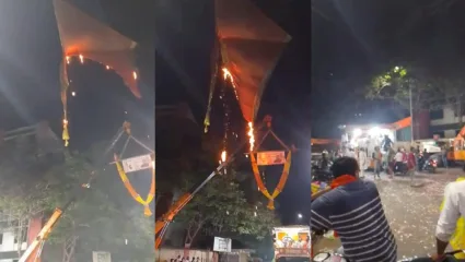 बाईक रॅली दरम्यान झेंड्याला आग कामोठे वसाहतीमधील धक्कादायक प्रकार