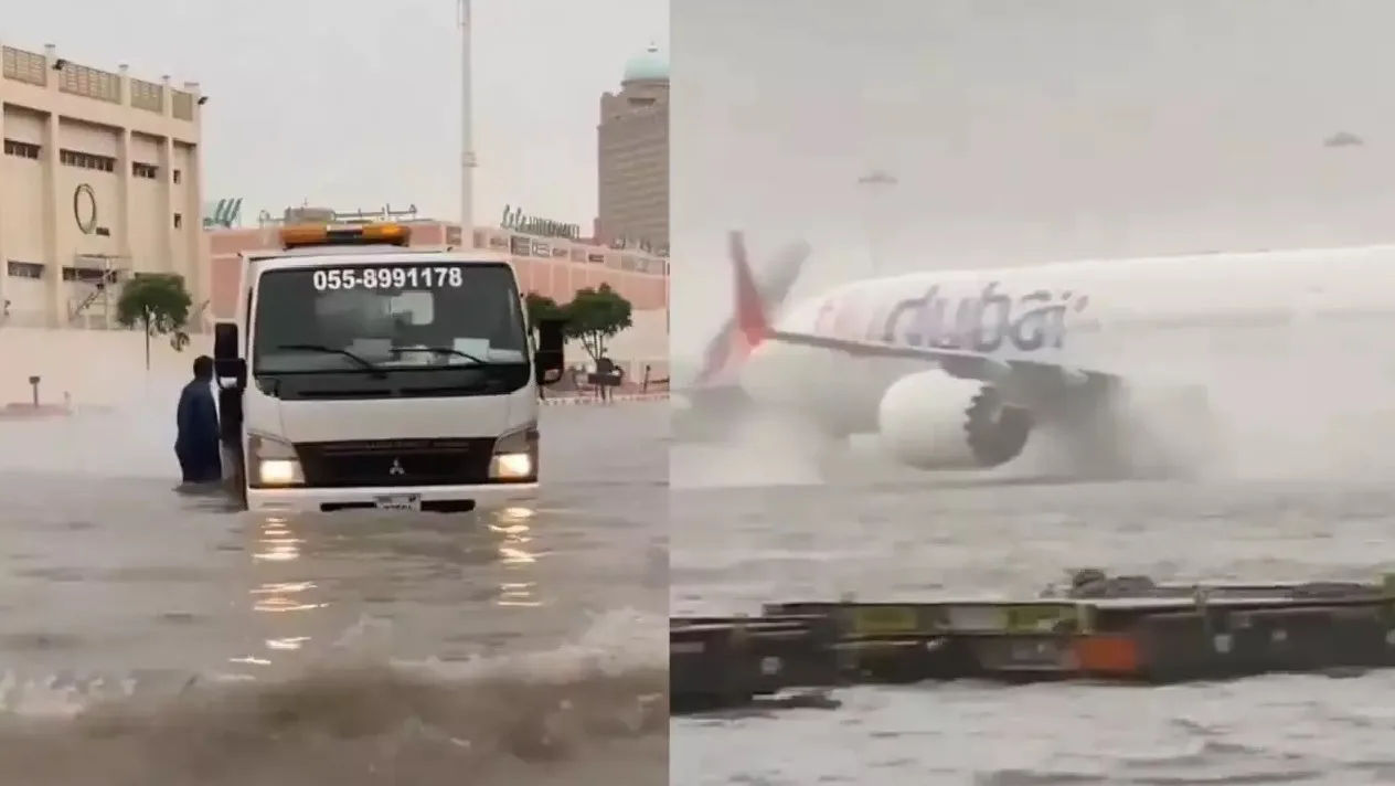 दुबईत विमानतळ मुसळधार पाऊस, अख्ख आंतरराष्ट्रीय विमानतळ पाण्याखाली; शॉपिंग मॉलमध्ये गुडघाभर पाणी!