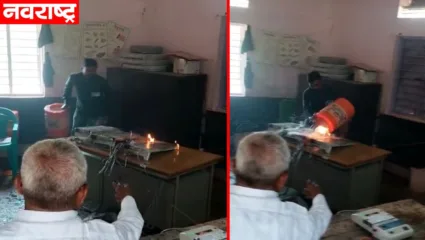 सांगोल्यात संतप्त मतदाराने EVM मशीनला लावली आग; पोलिसांनी घेतले ताब्यात