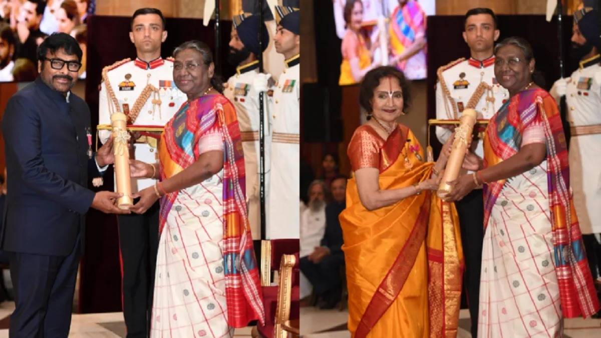 President Draupadi Murmu Honored Chiranjeevi And Vyjayantimala With Padma Vibhushan Nrps