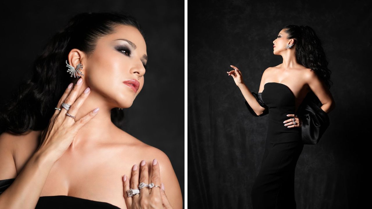 सनीचा काळ्या गाउनवर बोल्ड अँड ब्युटीफुल अंदाज, फोटो होतायत व्हायरल