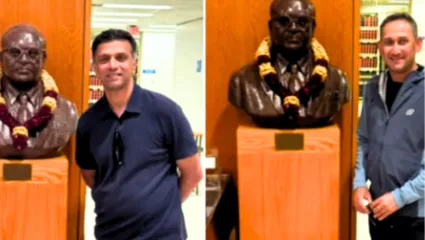 Indian Team हेड कोच आणि प्रशिक्षक राहुल द्रविड आणि आगरकर आंबेडकरांच्या विद्यापीठात; पुतळ्याला केले अभिवादन