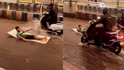 पुणे तिथे काय उणे! मिश्कीलपणे पावसाचा आनंद लुटणाऱ्या तरुणाचा व्हिडिओ व्हायरल