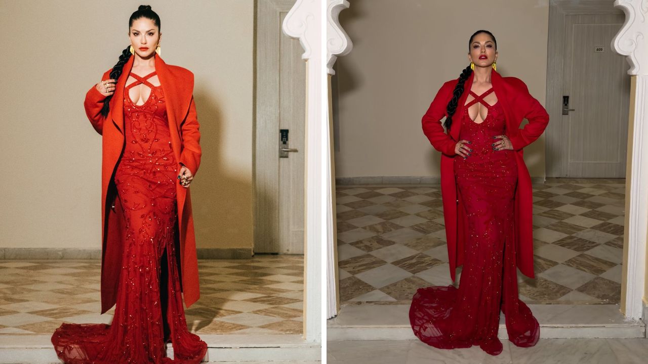 सनीने नुकत्याच शेअर केलेल्या या फोटोमध्ये तिने लाल रंगाचा लांबलचक ड्रेस परिधान केला आहे. तसेच  लाल रंगाच्या ड्रेसवर तिने त्याला शुभेल असे ब्लेजर घेतले आहे. ज्यामुळे तिचा हा लुक खूप आकर्षित आणि बॉसी वाटत आहे. 