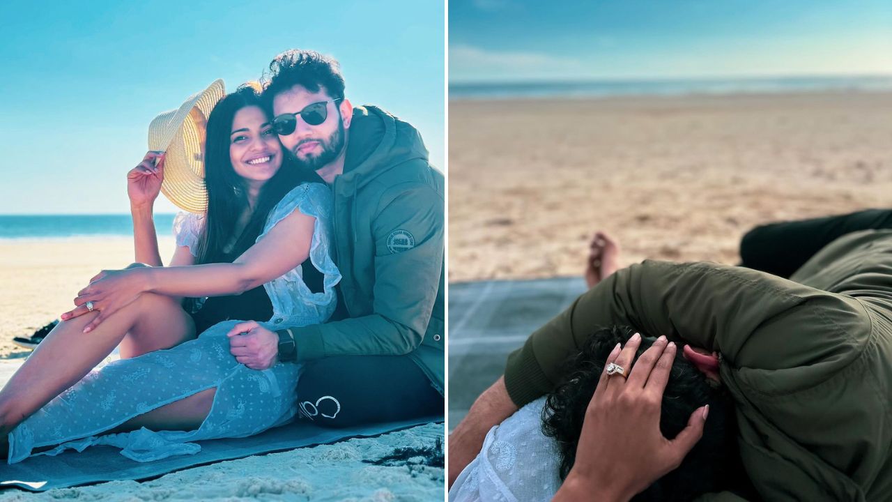 याचदरम्यान शेवटच्या फोटोमध्ये अभिनेत्रीने तिची एंगेजमेंट रिंग फ्लेक्स केली आहे, आणि या फोटोमध्ये तिचा पती सिद्देश चव्हाण तिच्या मांडीवर झोपला असून दोघेही रोमँटिक अंदाजात नजर येत आहेत. 
