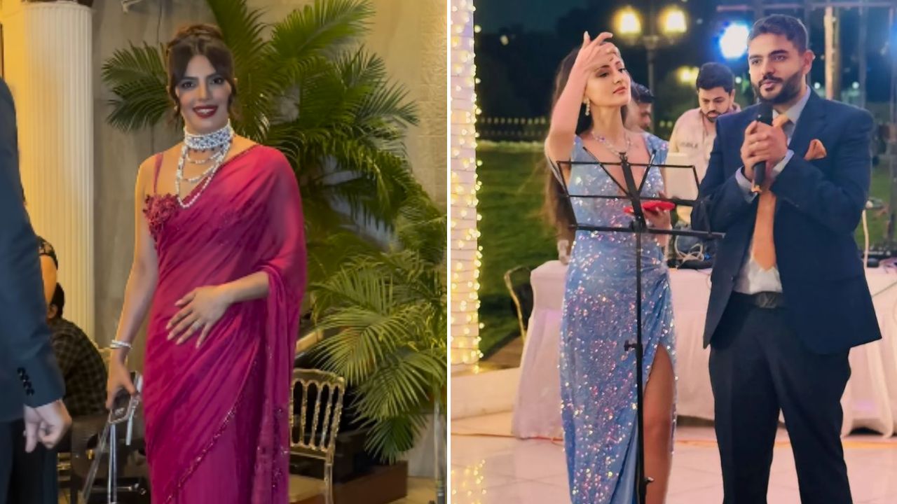 अभिनेत्री प्रियांका चोप्रा जोनास 23 ऑगस्ट रोजी तिचा भाऊ सिद्धार्थ चोप्राच्या लग्नाच्या सोहळ्यात सहभागी होण्यासाठी मुंबईत आले आहेत. फोटोसाठी पोज देताना तिने गुलाबी साडी परिधान केली होती. 
