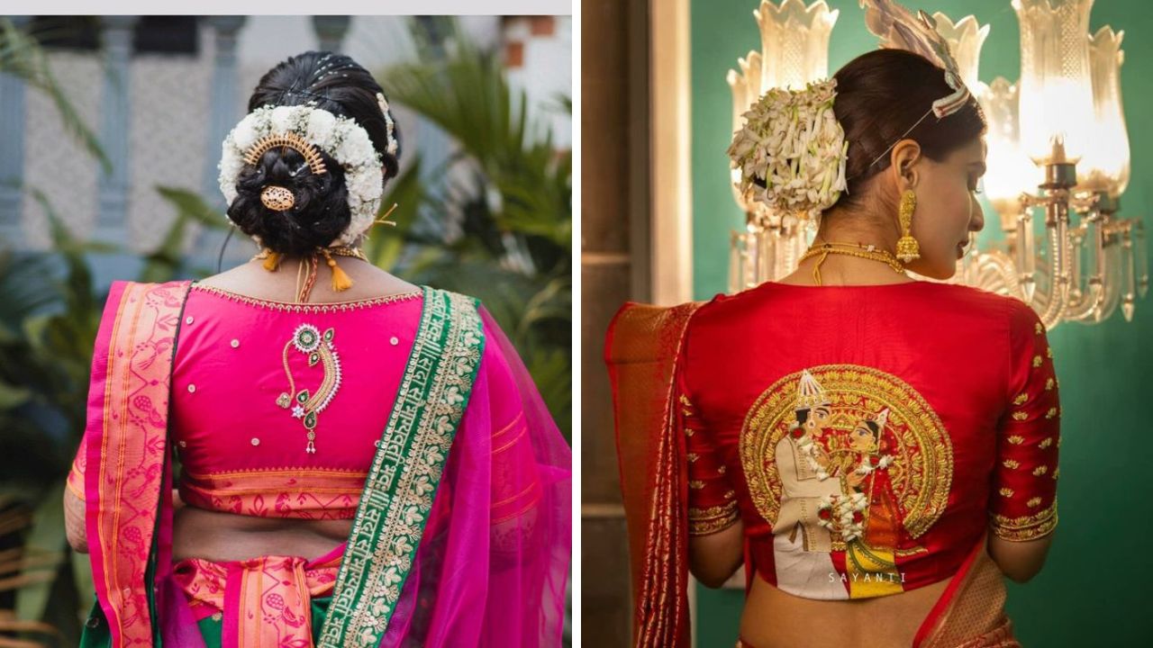 सिल्क आणि पैठणी साडीच्या ब्लाऊजवर तुम्ही नथ किंवा देवीच्या कोणत्याही रूपाचे चित्र बनवून घेऊ शकता. आरी वर्क करून घेतलेली ब्लॉऊज बाजारात ट्रेंडिंगला आहेत. 