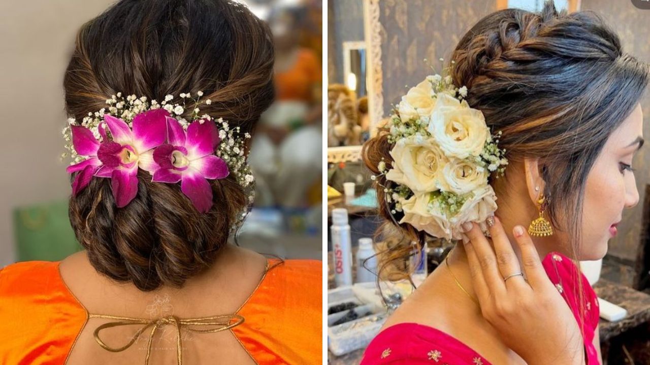 नऊवारी किंवा सहावारी साडी नेसल्यानंतर महिला अंबाडा किंवा बन बांधतात. अंबाडा बांधण्यापेक्षा बन बांधून तुम्ही त्यावर गोलाकार गजरे आणि फुल माळू शकता. 