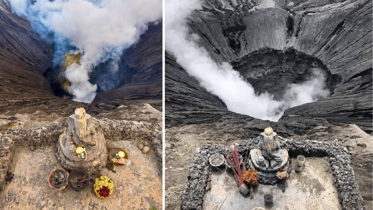 700 Years Old Lord Ganesha Statue On The Edge Of A Volcano In Indonesia