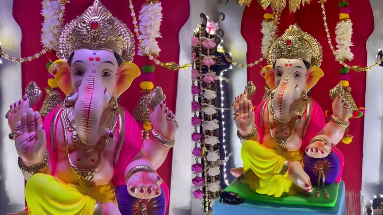 अभिनेत्री जुई गडकरी हिने इंस्टाग्रामवर तिच्या घरात विराजमान झालेल्या बाप्पाचे काही फोटो शेअर केले आहेत. 