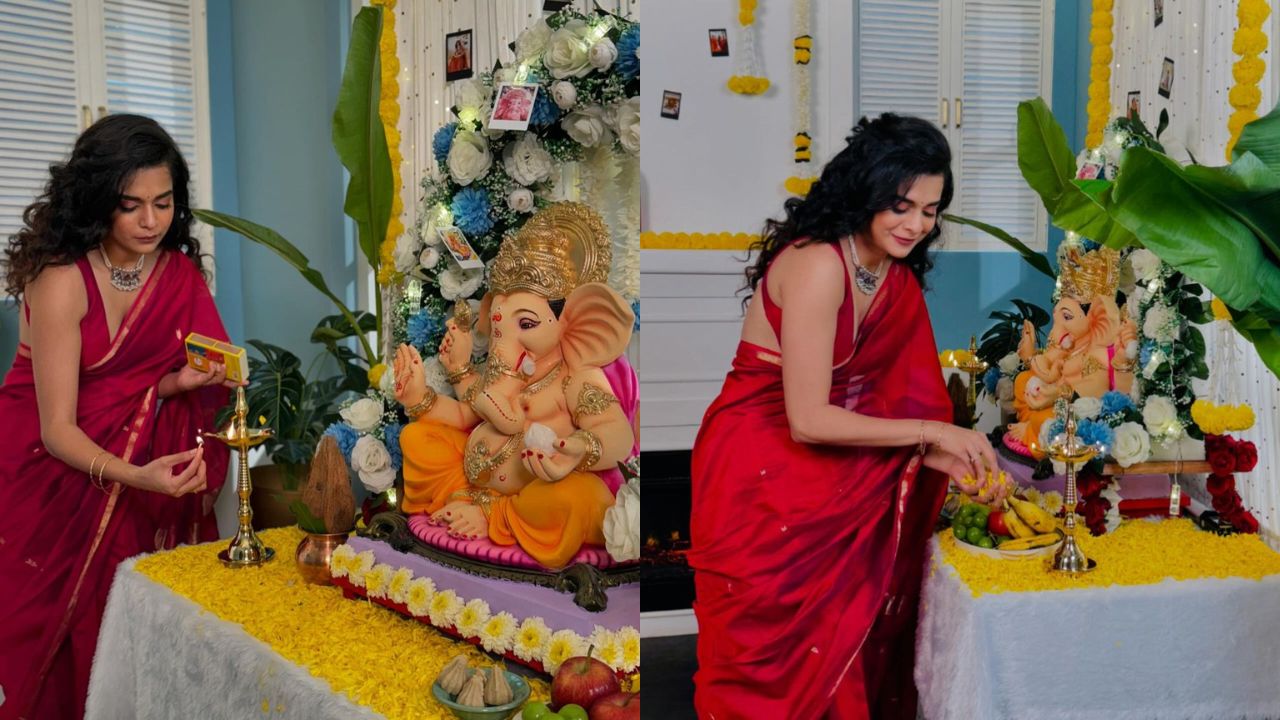 अभिनेत्री मिथिला पालकरच्या घरी बाप्पाचे स्वागत झाले आहे. 
