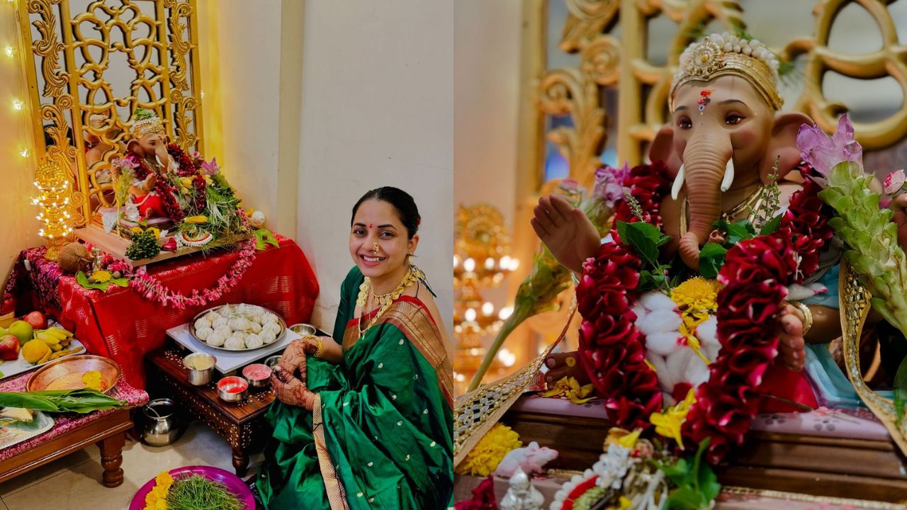 अभिनेत्री सायली संजीव हिच्या घरी देखील दरवर्षीप्रमाणे बाप्पाचं आगमन झालं आहे. 