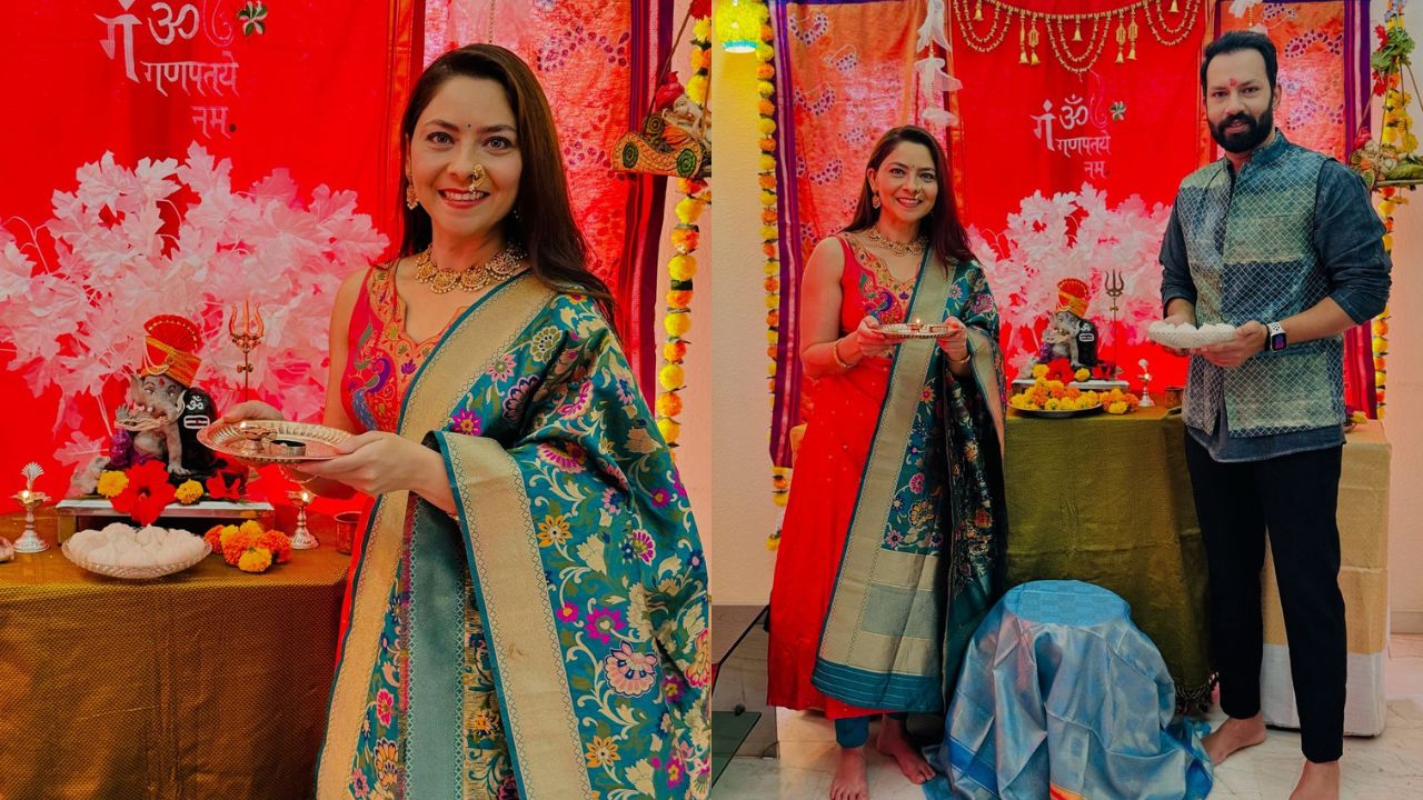 अभिनेत्री सोनाली कुलकर्णीने तिच्या इंस्टाग्राम अकाउंटवर बाप्पाचे फोटो शेअर केले आहेत. 