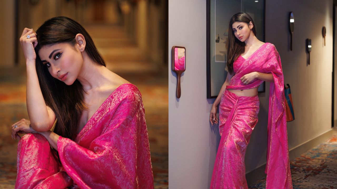 गुलाबी साडी नेसून मौनीने ग्लॉसी मेकअप, स्मोकी आईज, न्यूड लिपस्टिक आणि ओपन हेअर्स ठेवून कॅमेऱ्यामध्ये एकापेक्षा एक हटके अंदाजात फोटो पोजेस दिल्या आहेत. तिच्या फॅशनचे नेटकरी कौतुक करीत असून तिच्या सौंदर्याचेही कौतुक करीत आहेत. 