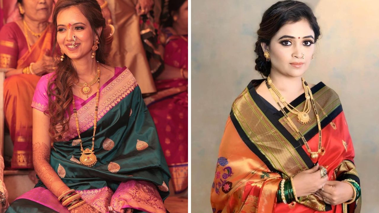 काठपदराची किंवा पैठणी साडी नेसल्यानंतर सोन्याचे मंगळसूत्र घातल्यास लुक खूप सुंदर दिसेल. साडीच्या काठाला मॅचिंग होतील असे दागिने नेहमी घालावे. 