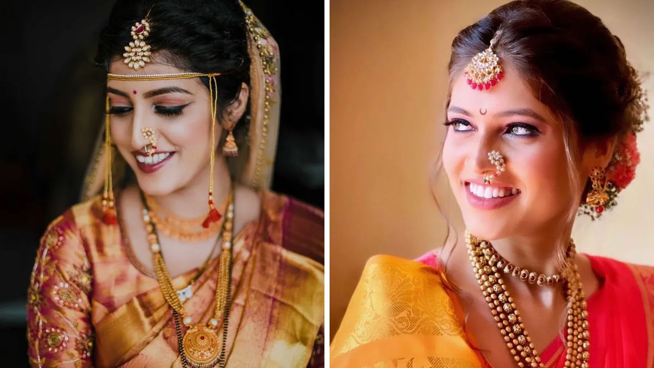 मोत्याची नथ घालायला सगळ्यांचं खुप आवडते. मधोमध सोन्याची रेषा आणि बाजूने मोत्याच्या मण्यांचे गुंफण असलेली नथ लग्नात अगदी उठून दिसते. 