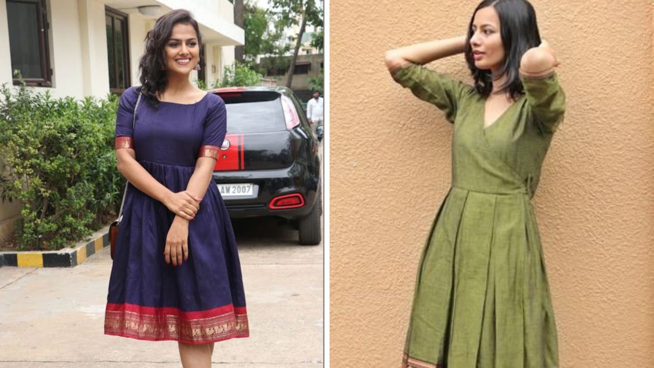 खणाच्या साडीपासून तुम्ही शॉर्ट वन पीस सुद्धा शिवून घेऊ शकता. शॉर्ट वन पीस घातल्यानंतर खूप सुंदर दिसतात. 