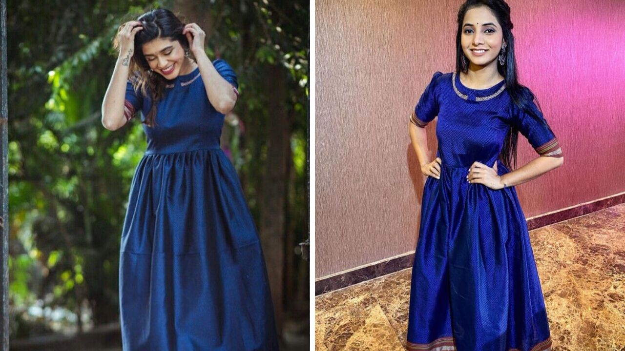 खणाच्या साडीपासून शिवलेल्या ड्रेसमध्ये जर तुम्हाला पारंपरिक लुक हवा असेल तर तुम्ही या पद्धतीचा ड्रेस शिवून घेऊ शकता. अनारकली पार्टन सगळीकडे खूप फेमस आहेत. 