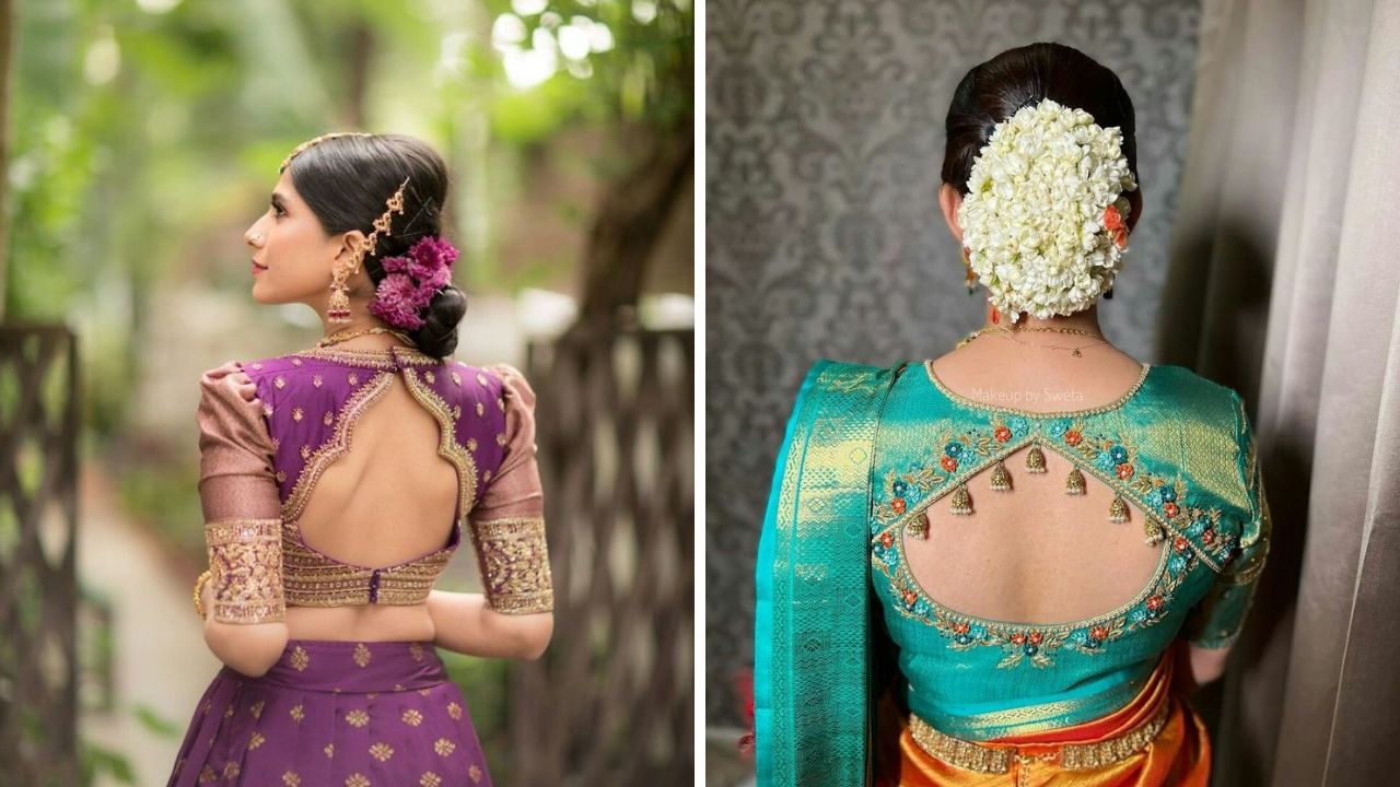 मोती आणि खड्यांचा वापर करून बनवलेले ब्लाऊज घातल्यानंतर खूप सुंदर दिसतात. काठपदराच्या किंवा पैठणी साडीवर तुम्ही या पद्धतीचे ब्लाऊज शिवून घेऊ शकता.  