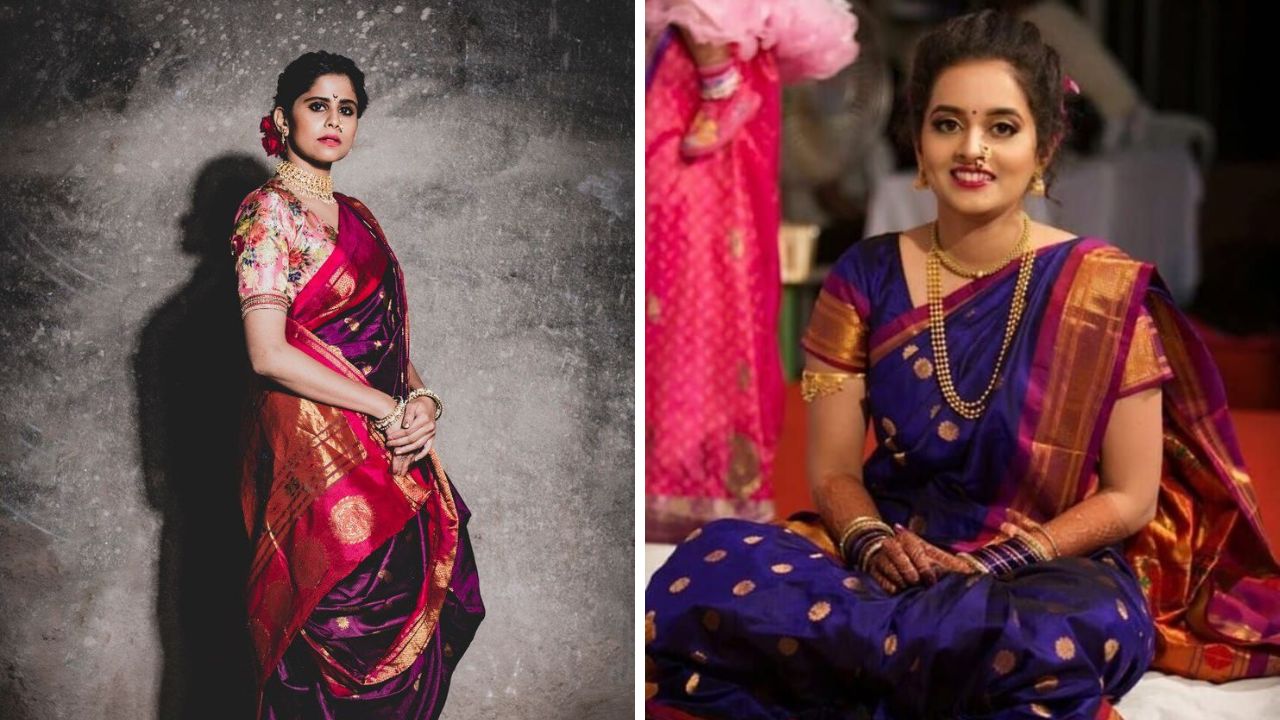 महाराष्ट्राचे महावस्त्र म्हणून ओळख असलेली पैठणी साडी तुम्ही लग्नातील कोणत्याही विधीसाठी नेसू शकता. पैठणी साडी अंगावर चापून चोपून बसते. शिवाय पैठणी साडी नेसल्यानंतर पारंपरिक लुक दिसतो. 