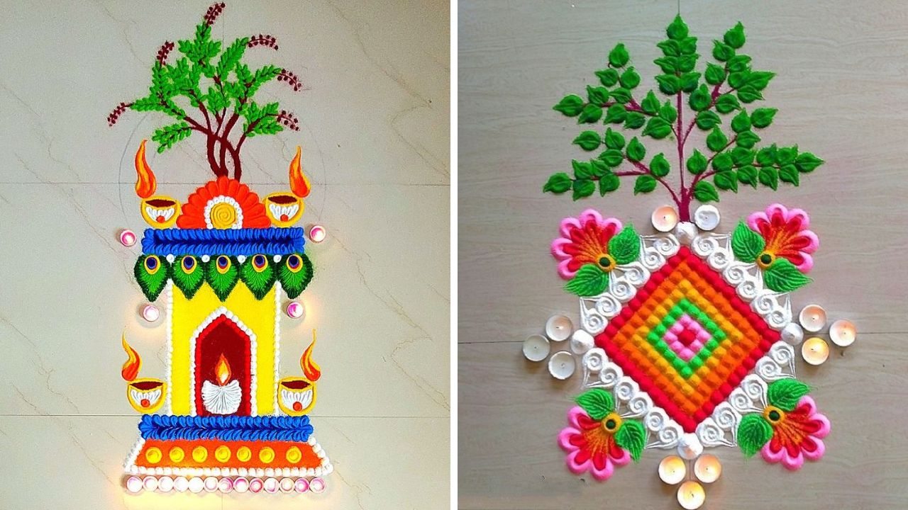 तुळशी विवाहासाठी अंगणात काढा ‘या’ डिझाइन्सची सुंदर रांगोळी, अंगण दिसेल अधिक सुंदर