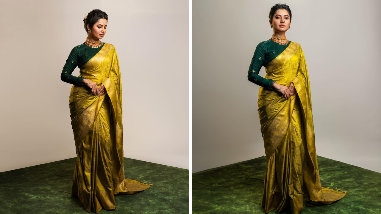‘कोमल काया की मोहमाया’, प्राजक्ताचा गोल्डन बनारसी साडीतील रॉयल लुक, ‘फुलवंती’चा साज