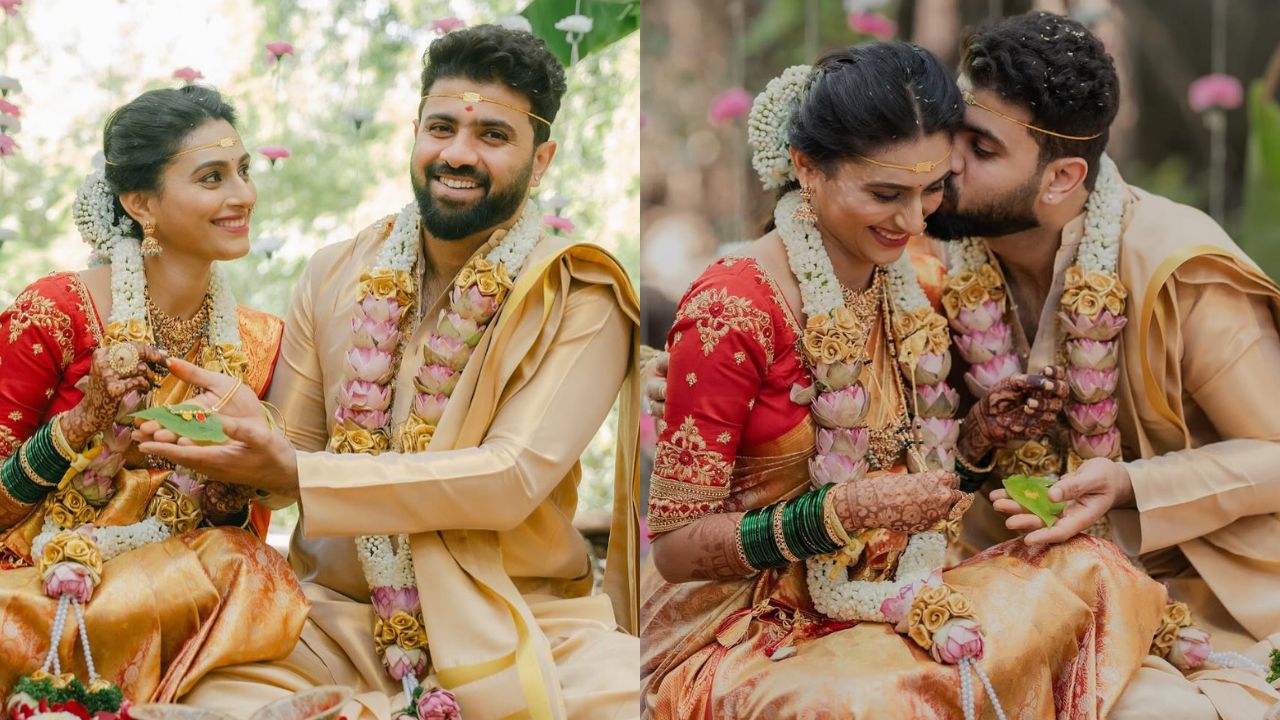 लग्नासाठी रेश्माने गुलाबी रंगाची सुंदर बनारसी नऊवारी साडी नेसली आहे. तर, पवनने लग्नासाठी पांढऱ्या रंगाचा डिझायनर कुर्ता आणि धोतर परिधान केले आहे. रेश्मा- पवनच्या लग्नातील फोटोंवर इंडस्ट्रीतल्या सेलिब्रिटींसह चाहत्यांनी शुभेच्छांचा वर्षाव केला आहे.