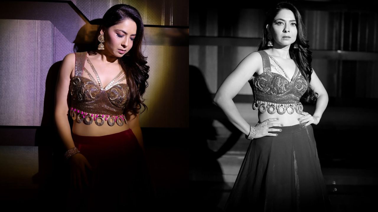 शेअर केलेल्या नव्या फोटोंमध्ये सोनालीने लाल रंगाचा लेहेंगा परिधान केला आहे. 