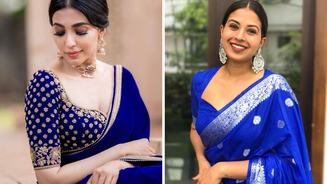 निळ्या रंगाच्या साडी किंवा ड्रेसवर तुम्ही डीप प्लम, वाइन, मॉव रंगाच्या लिपस्टिक शेड्स लावू शकता. निळा रंग सर्वच त्वचा प्रकारच्या रंगावर अधिक खुलून दिसतो. 