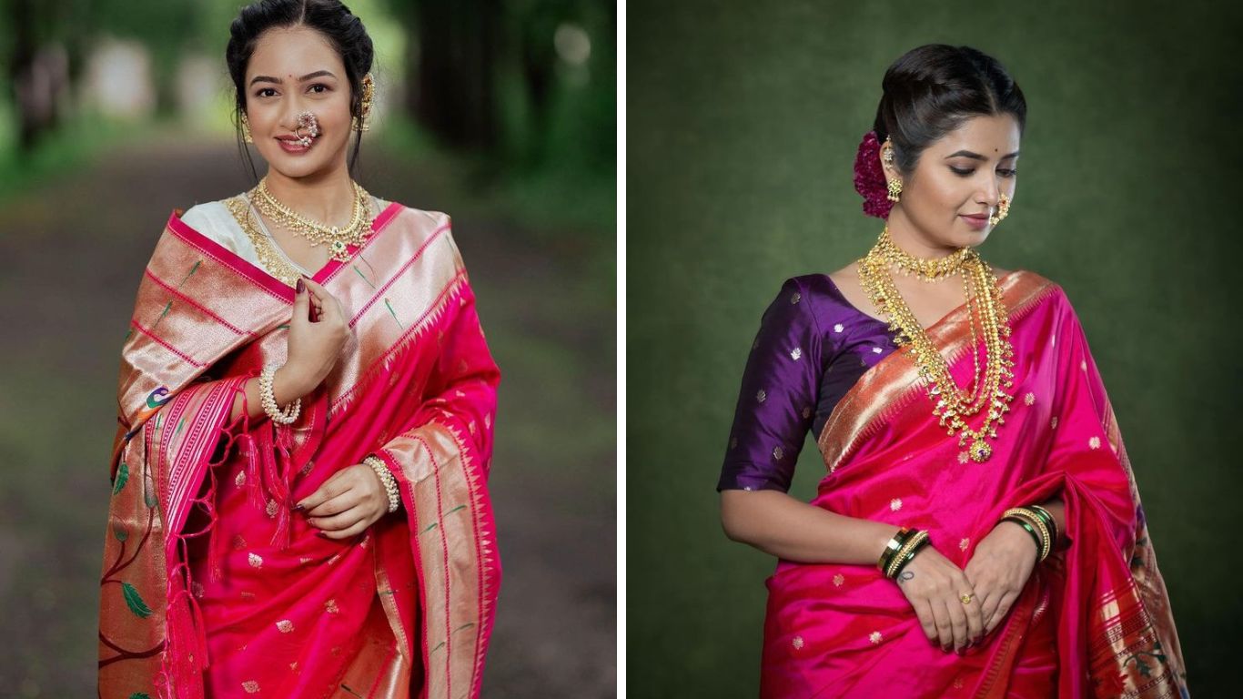 पोटावर जिथे साडीच्या निऱ्या खोचलेल्या असतात तिथे पोटाच्या डाव्या बाजुला पदर अगदी हलकासा खोचून घ्यावा. ज्यामुळे पदर व्यवस्थित बसेल. 