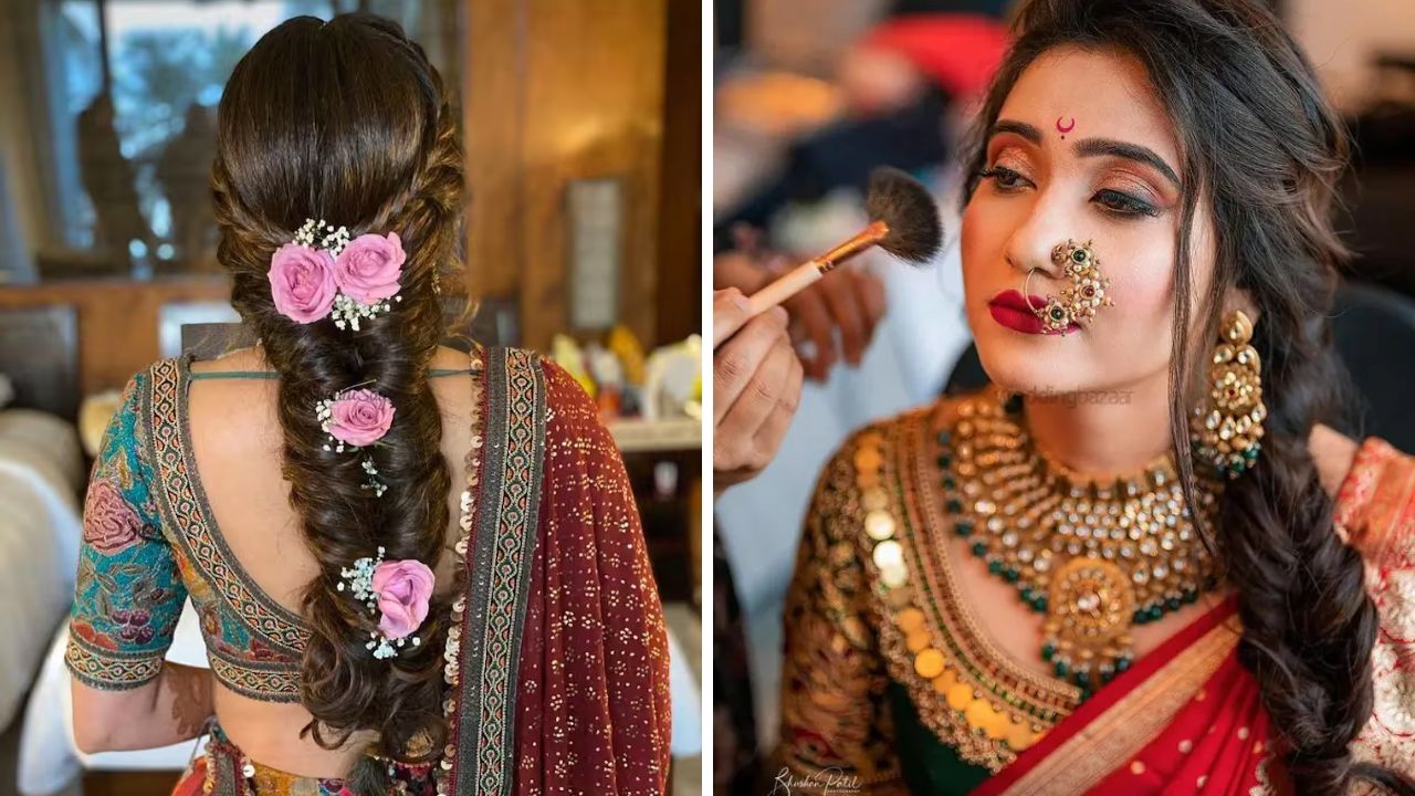 जर तुम्हाला थोडी युनिक हेअर स्टाईल हवी असेल तर तुम्ही या पद्धतीची हेअर स्टाईल नऊवारी साडीवर करू शकता.