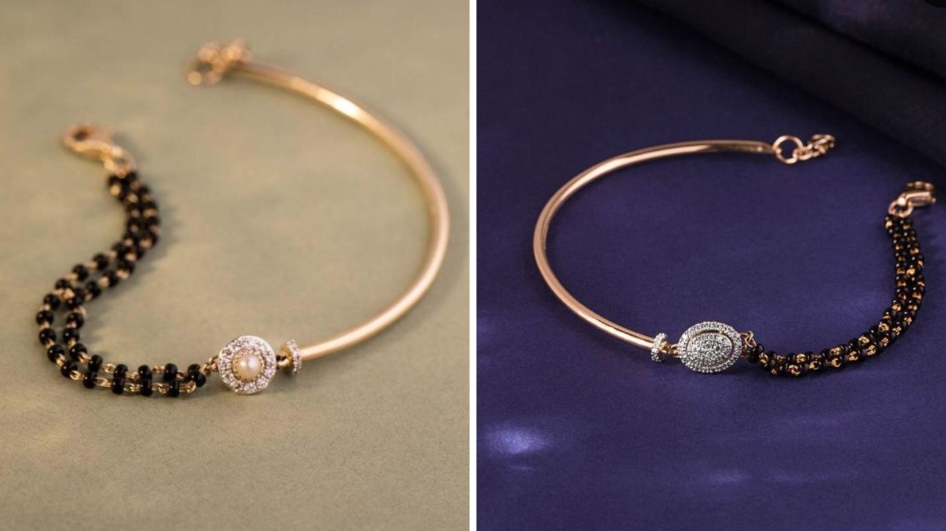 काळे मणी आणि चैनीचे या पद्धतीने तयार करून घेतलेले मंगळसूत्र ब्रेसलेट हातामध्ये घातल्यानंतर खूप सुंदर लुक येईल. 