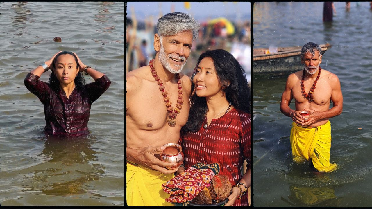 Milind Soman Visits Maha Kumbh With Wife