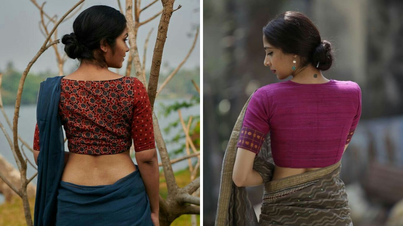 बोटनेक ब्लाऊज किंवा कोप्यामध्ये लांब हात असलेला ब्लाऊज कॉटनच्या साडीवर परिधान केल्यास तुमचे सौदंर्य अधिक खुलून दिसेल. 