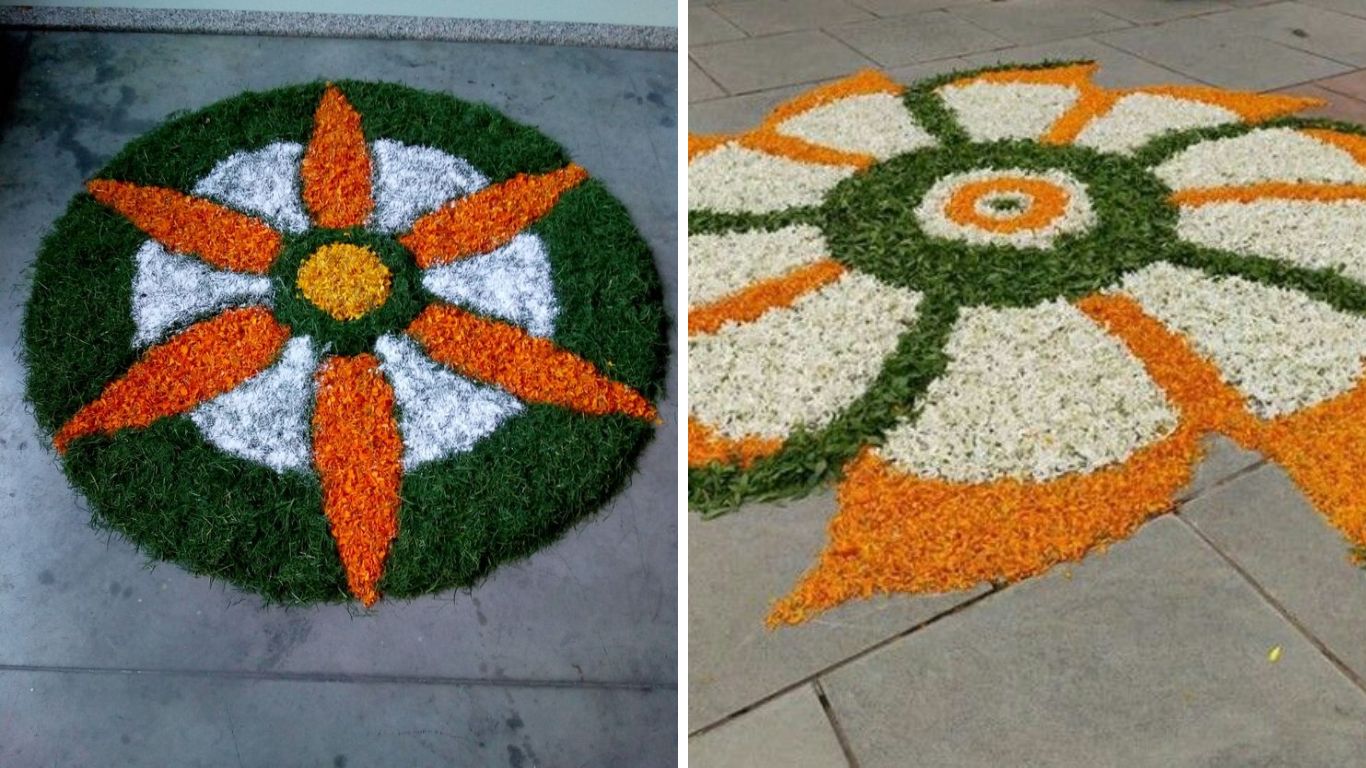 घर विकत आलेली फुले टाकून देण्याऐवजी तुम्ही त्याच फुलांचा वापर करून सुंदर रांगोळी काढू शकता. 