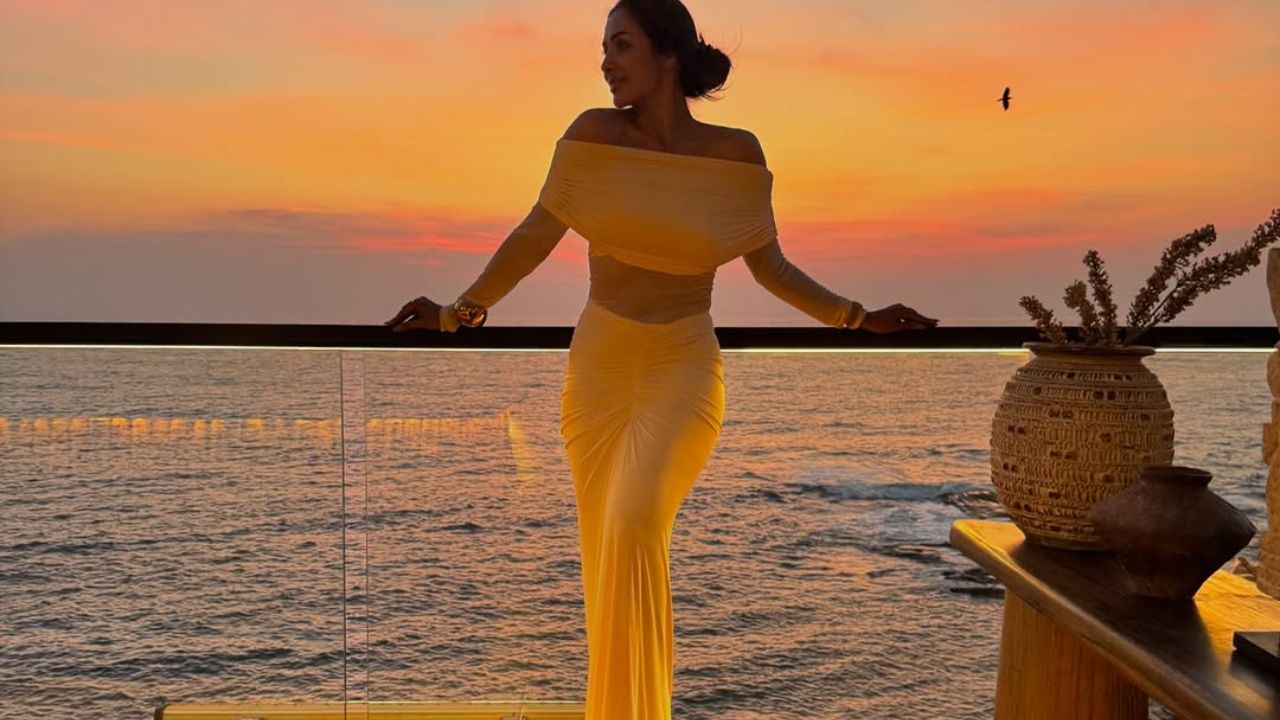 केसांना साधासा आंबाडा बांधत तिने साधा आणि सिंपल लुक ठेवलाय. मात्र तिच्या आऊटफिटसह ही हेअरस्टाईल चांगलीच मॅच होत आहे आणि मलायकाच्या चेहऱ्यावरील हास्य त्यावर चारचाँद लावत आहेत