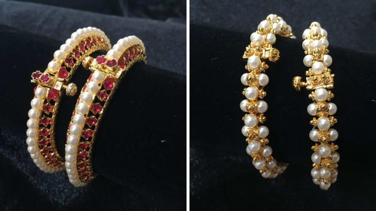 लग्नात नऊवारी साडी नेसल्यानंतर हातामध्ये मोत्याच्या बांगड्या अतिशय सुंदर दिसतील.त्यामध्ये तुम्ही या प्रकारचे मोती कडे परिधान करू शकता.