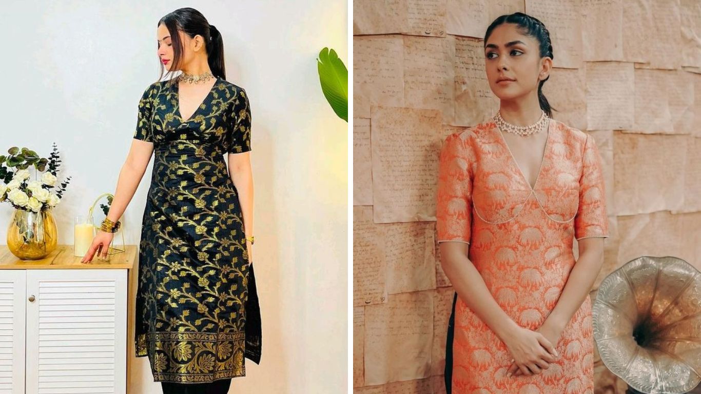 काठापदराच्या किंवा साड्यांचा वापर करून तुम्ही रोजच्या वापरात घालण्यासाठी सुंदर ड्रेस शिवून घेऊ शकता. या पद्धतीचे ड्रेस तुम्ही ऑफिसमध्ये सुद्धा परिधान करू शकता.