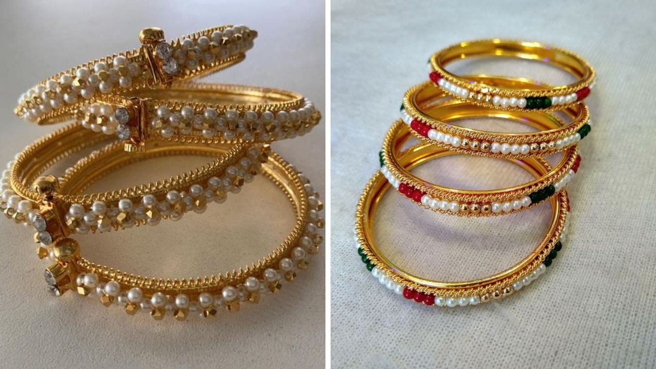 काहींना जास्त हेवी बांगड्या किंवा कडे परिधान करायला आवडत नाही. अशावेळी तुम्ही या पद्धतीचे मोती कडे घालू शकता.