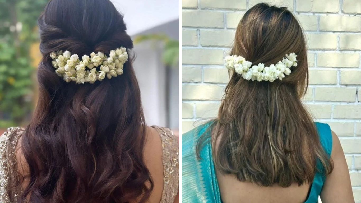 तुमचे केस जर जास्तच लहान असतील तर तुम्ही केसांच्या पाठी सुंदर हेअर स्टाईल करून या पद्धतीने मोगऱ्याचा गजरा लावू शकता. मोगऱ्याचा गजरा केसांची शोभा वाढवतो.